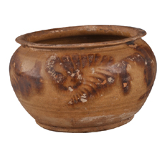 晋青釉彩叶脉纹罐